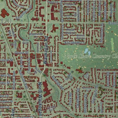 Second close-up of the map of Glenview, Illinois print showing more streets and buildings