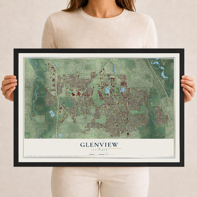 Map of Glenview, Illinois, 12 x 18 inch print in a black wood frame