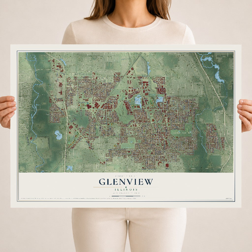 Map of Glenview, Illinois, 18 x 24 inch unframed archival matte print