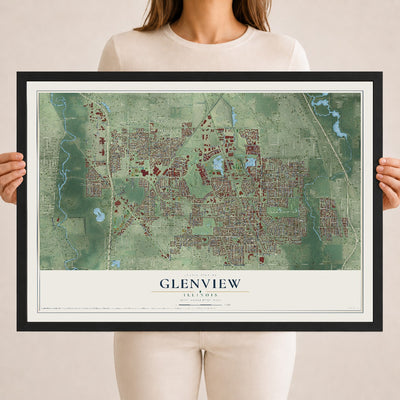 Map of Glenview, Illinois, 18 x 24 inch print in a black wood frame