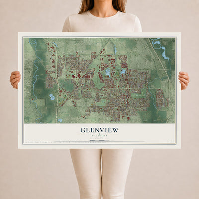 Map of Glenview, Illinois, 24 x 36 inch unframed archival matte print
