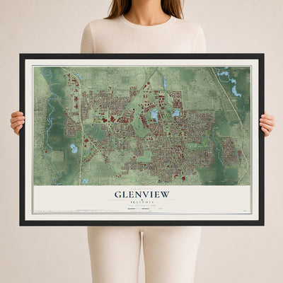 Map of Glenview, Illinois, 24 x 36 inch print in a black wood frame