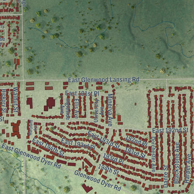 Second close-up of the map of Glenwood, Illinois print showing more streets and buildings