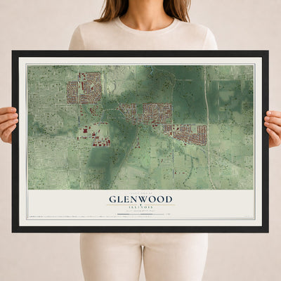 Map of Glenwood, Illinois, 18 x 24 inch print in a black wood frame
