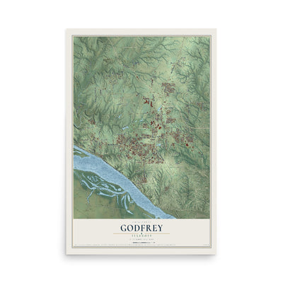 Map of Godfrey, Illinois, 12 x 18 inch unframed archival matte print