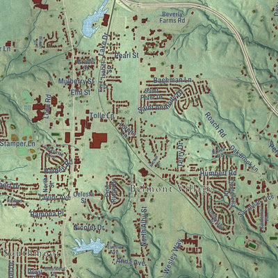 Close-up of the map of Godfrey, Illinois print showing street and building detail