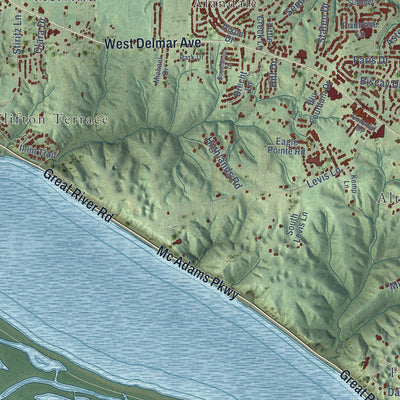 Second close-up of the map of Godfrey, Illinois print showing more streets and buildings