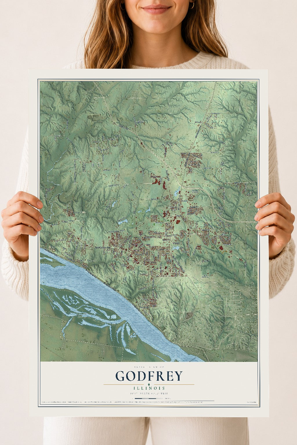 Map of Godfrey, Illinois, 18 x 24 inch unframed archival matte print