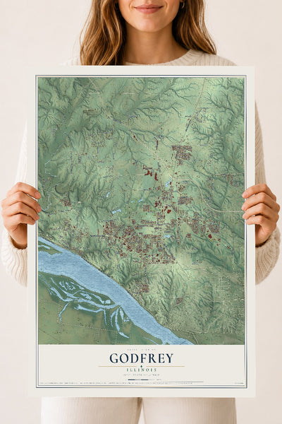 Map of Godfrey, Illinois, 18 x 24 inch unframed archival matte print