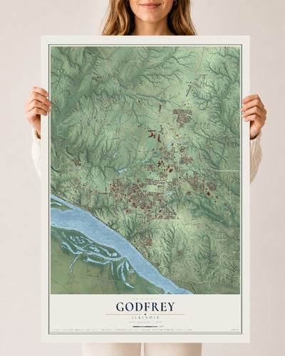 Map of Godfrey, Illinois, 24 x 36 inch unframed archival matte print