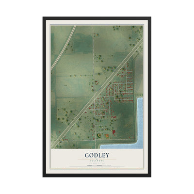 Map of Godley, Illinois, 12 x 18 inch print in a black wood frame