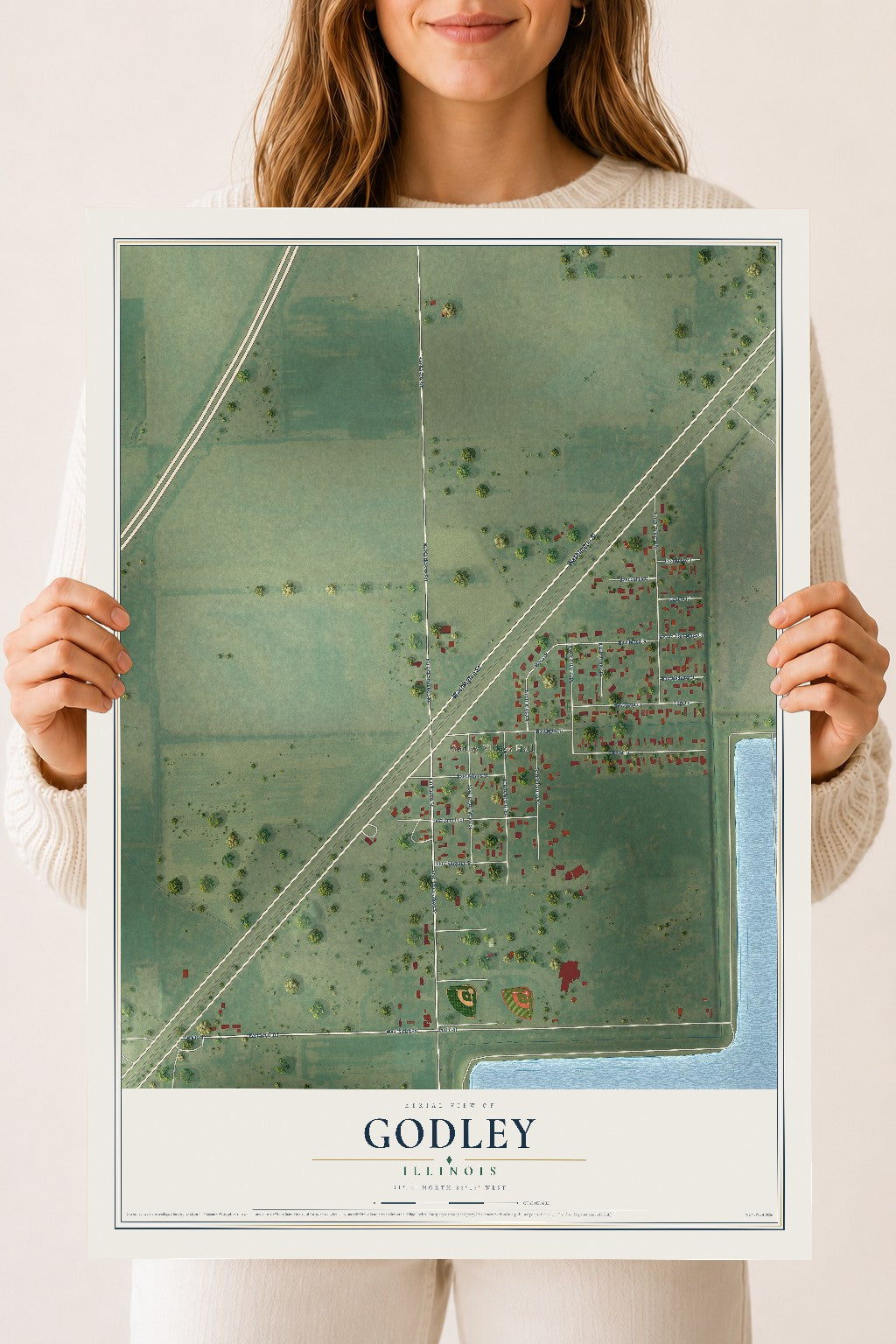 Map of Godley, Illinois, 18 x 24 inch unframed archival matte print