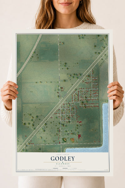 Map of Godley, Illinois, 18 x 24 inch unframed archival matte print