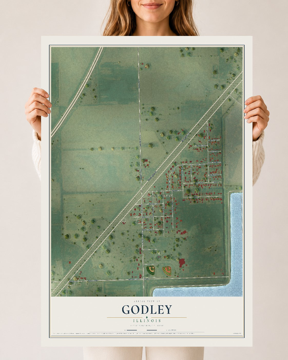 Map of Godley, Illinois, 24 x 36 inch unframed archival matte print