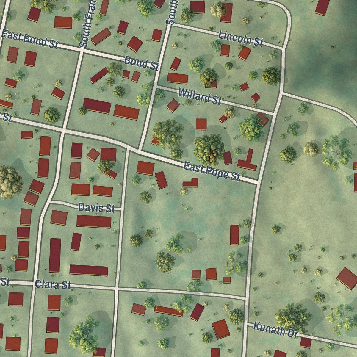 Second close-up of the map of Golconda, Illinois print showing more streets and buildings