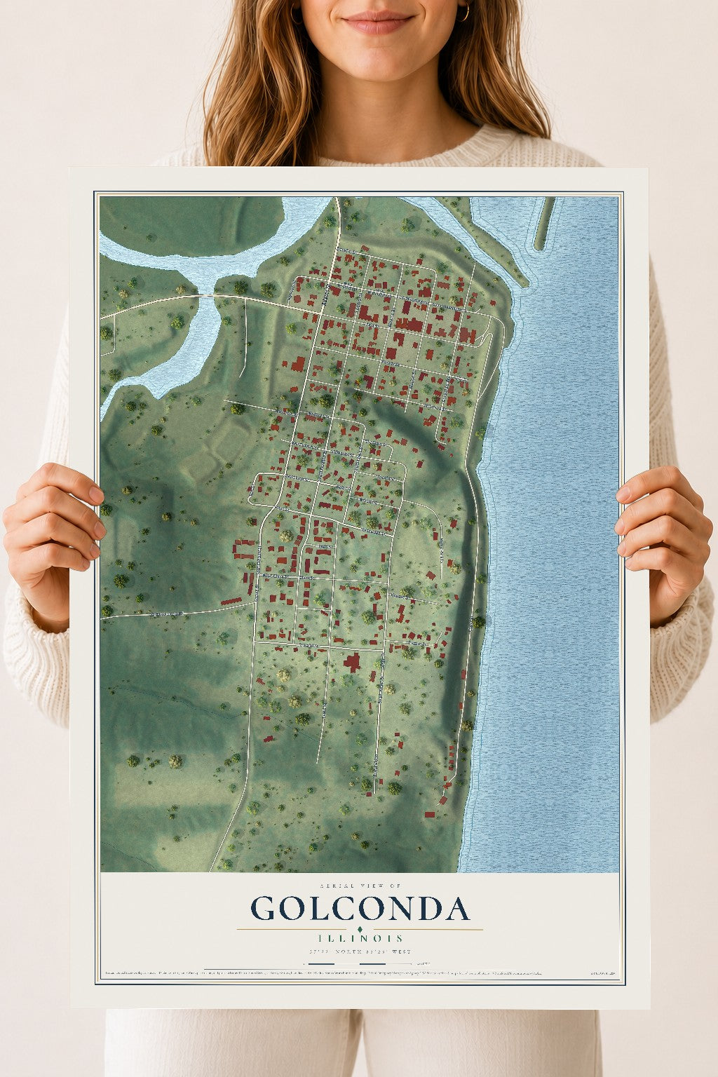 Map of Golconda, Illinois, 18 x 24 inch unframed archival matte print