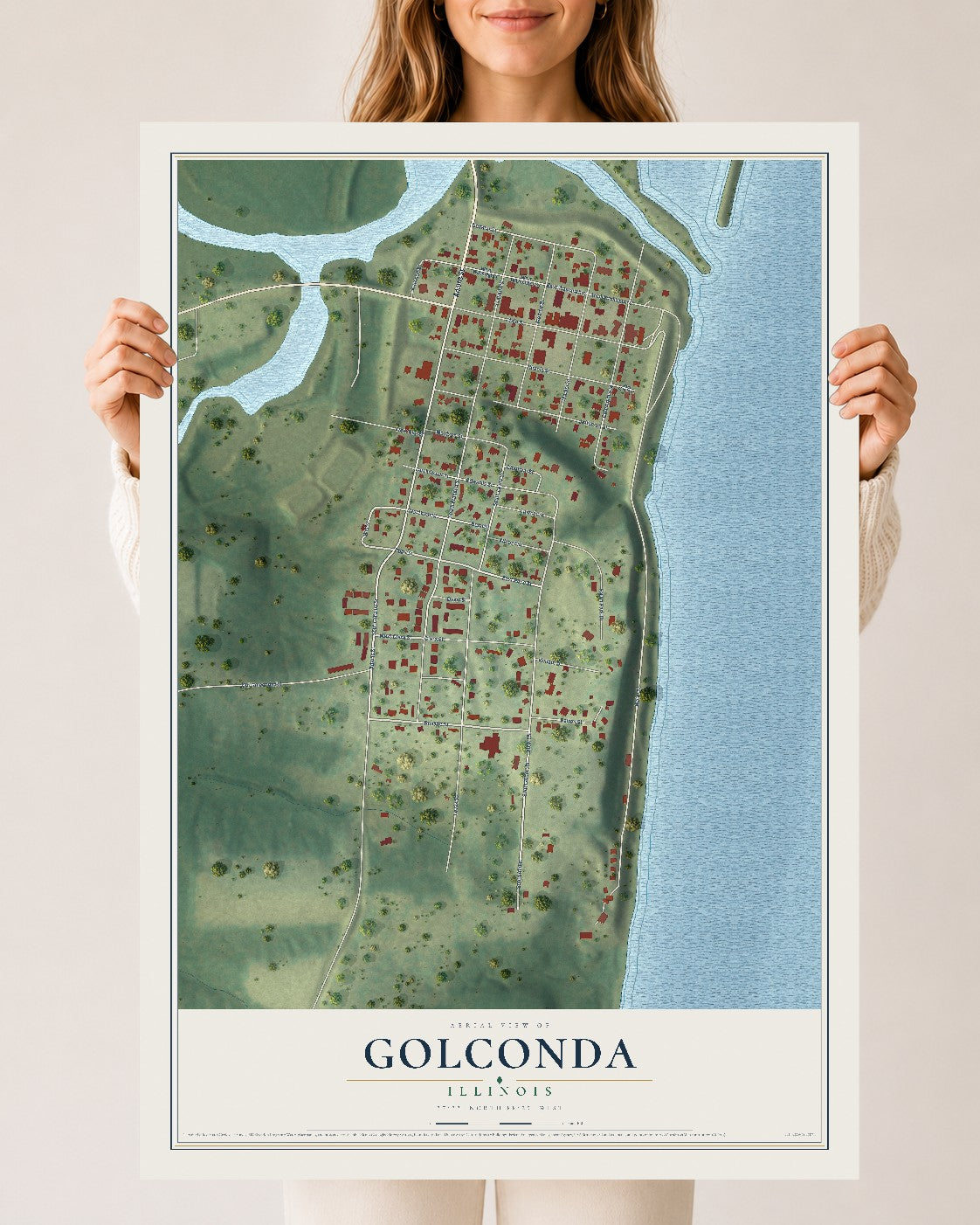 Map of Golconda, Illinois, 24 x 36 inch unframed archival matte print