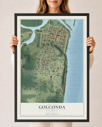 Map of Golconda, Illinois, 24 x 36 inch print in a black wood frame