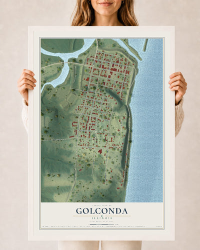 Map of Golconda, Illinois, 24 x 36 inch print in a white wood frame