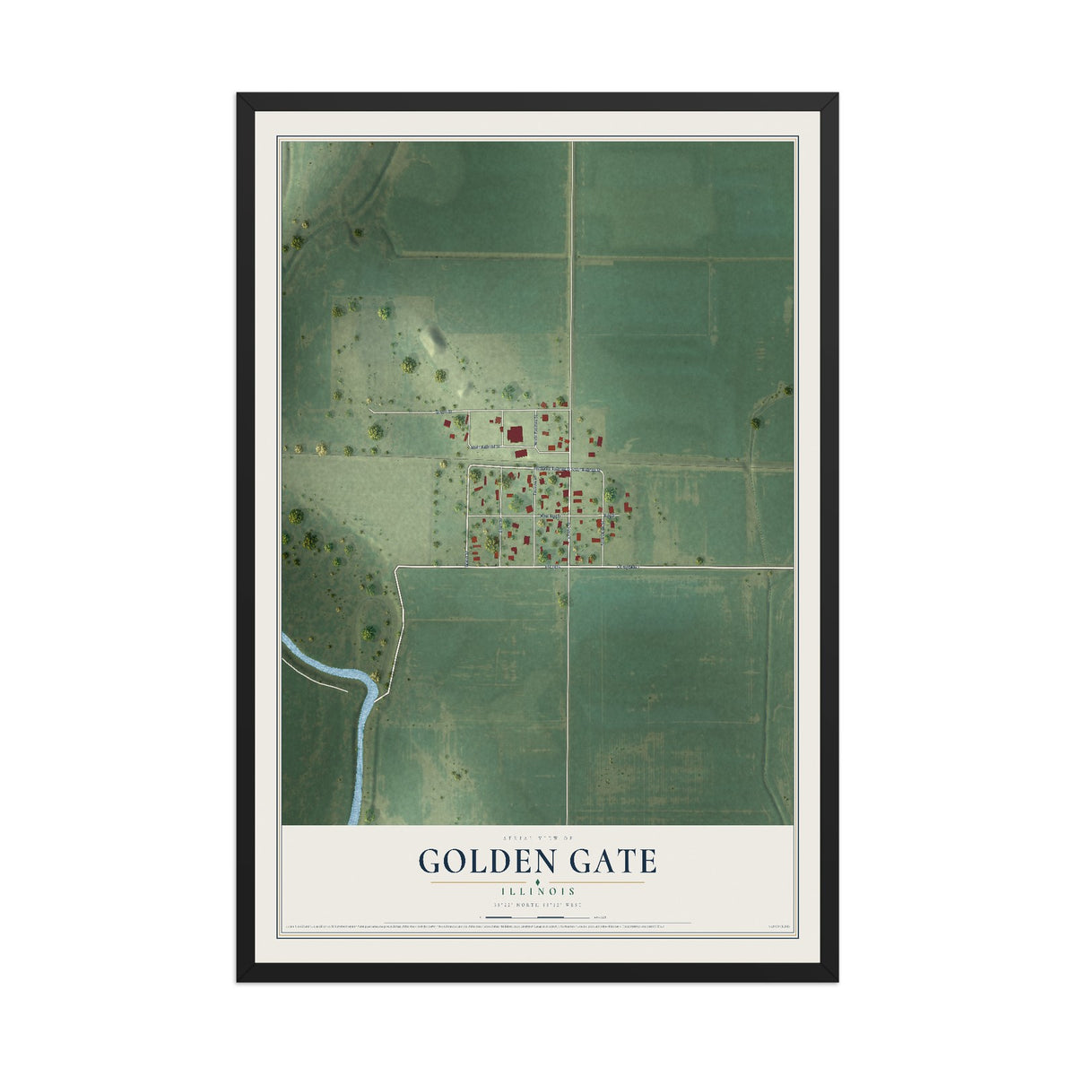 Map of Golden Gate, Illinois, 12 x 18 inch print in a black wood frame