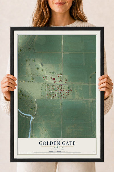 Map of Golden Gate, Illinois, 18 x 24 inch print in a black wood frame