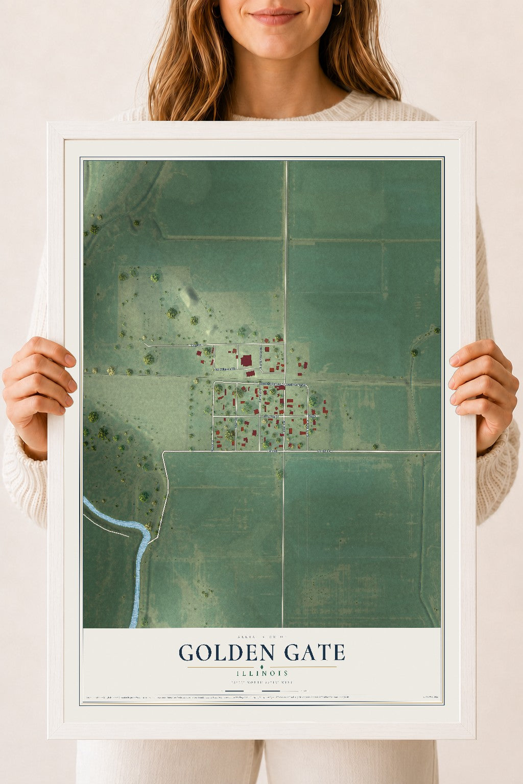 Map of Golden Gate, Illinois, 18 x 24 inch print in a white wood frame