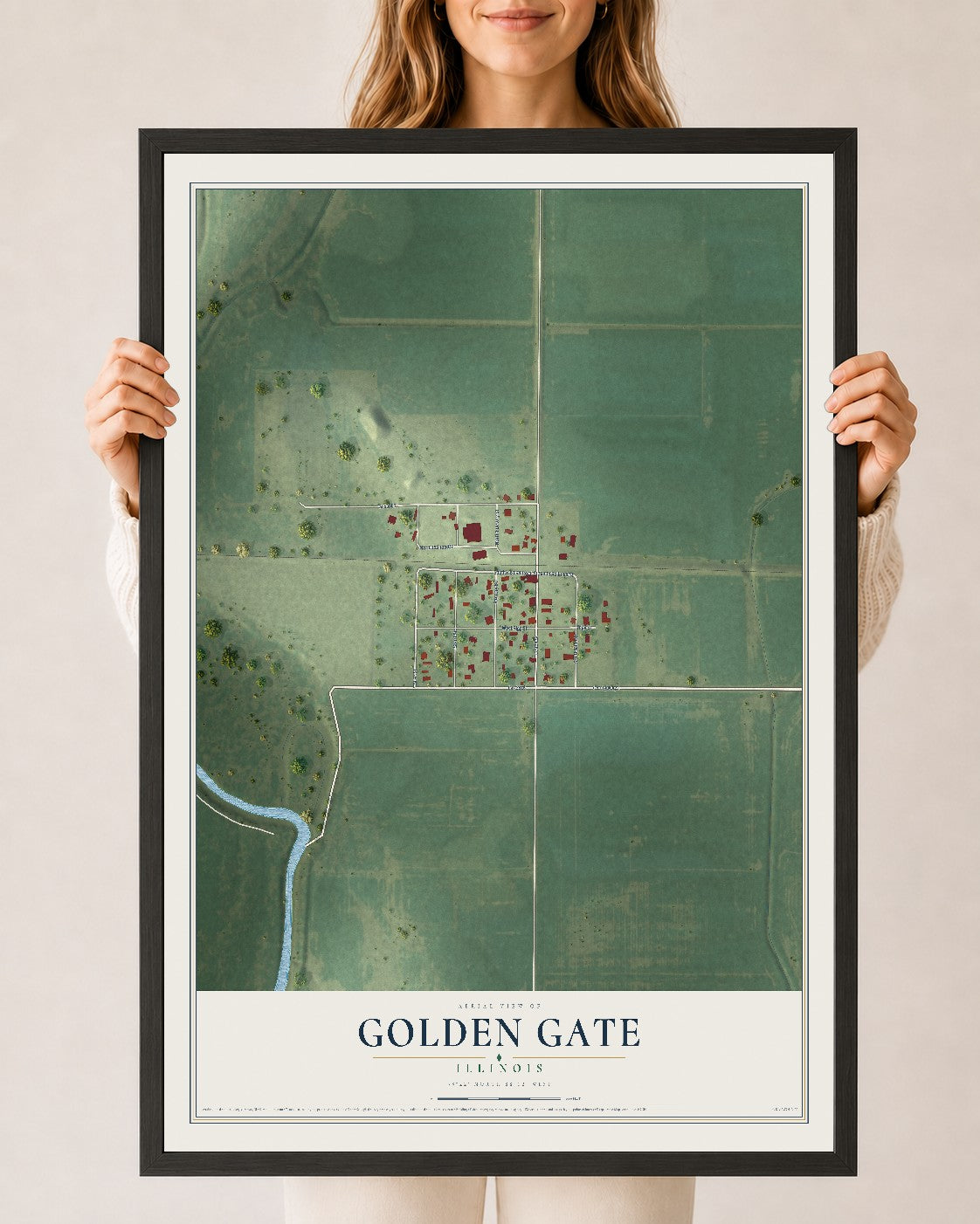 Map of Golden Gate, Illinois, 24 x 36 inch print in a black wood frame
