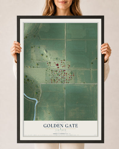 Map of Golden Gate, Illinois, 24 x 36 inch print in a black wood frame