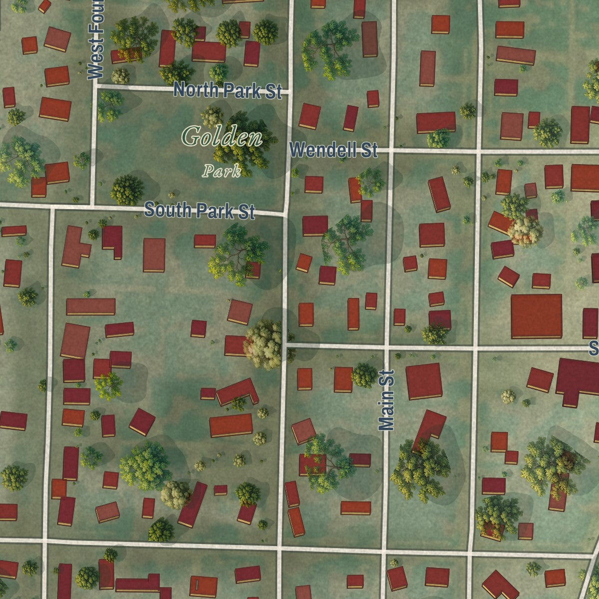 Close-up of the map of Golden, Illinois print showing street and building detail