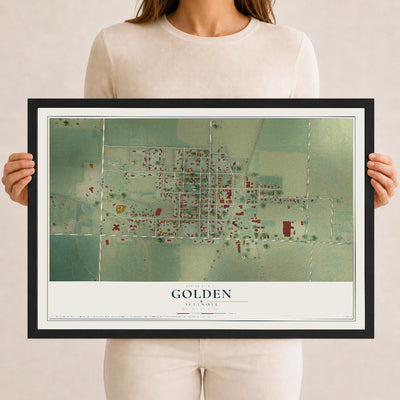 Map of Golden, Illinois, 12 x 18 inch print in a black wood frame