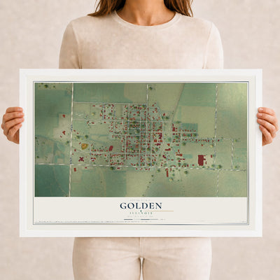 Map of Golden, Illinois, 12 x 18 inch print in a white wood frame
