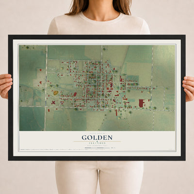 Map of Golden, Illinois, 18 x 24 inch print in a black wood frame