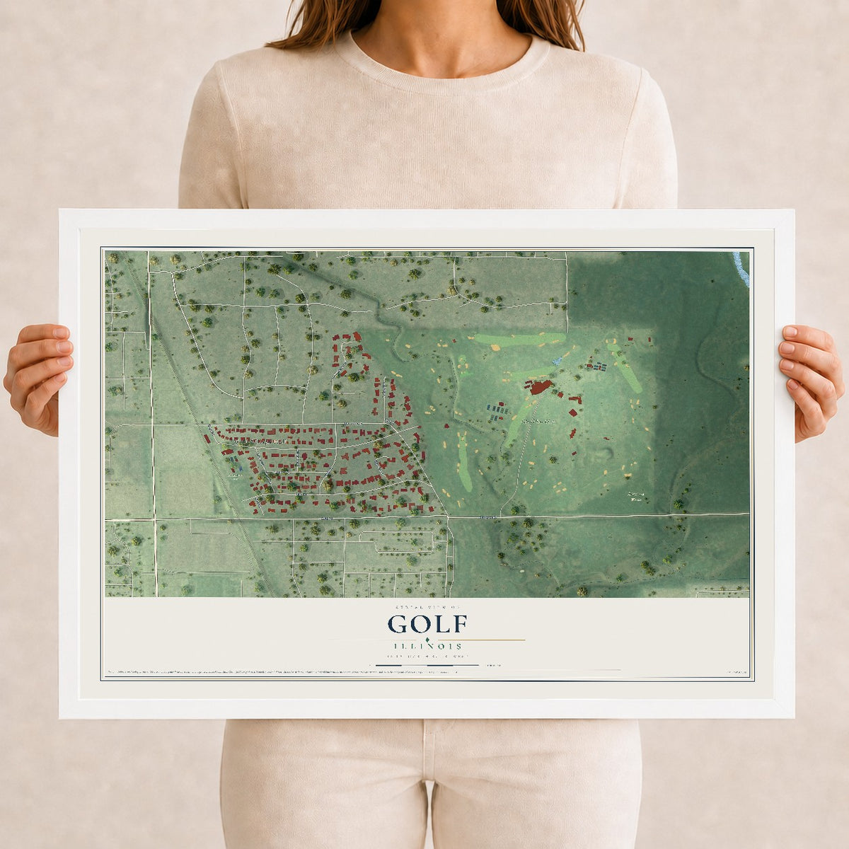 Map of Golf, Illinois, 12 x 18 inch print in a white wood frame