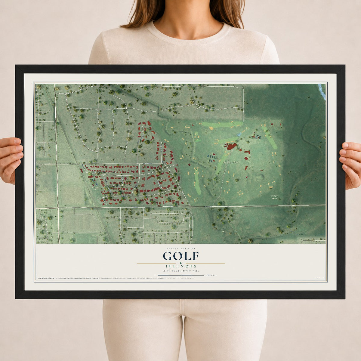 Map of Golf, Illinois, 18 x 24 inch print in a black wood frame
