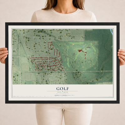 Map of Golf, Illinois, 18 x 24 inch print in a black wood frame