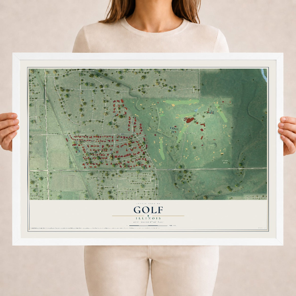 Map of Golf, Illinois, 18 x 24 inch print in a white wood frame