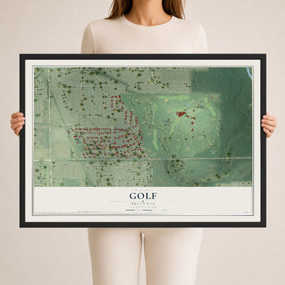 Map of Golf, Illinois, 24 x 36 inch print in a black wood frame