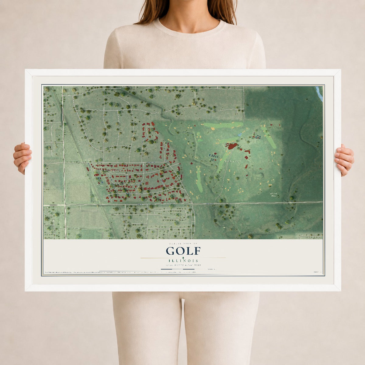 Map of Golf, Illinois, 24 x 36 inch print in a white wood frame