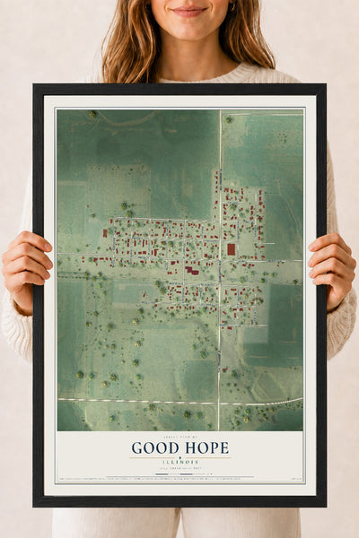 Map of Good Hope, Illinois, 18 x 24 inch print in a black wood frame