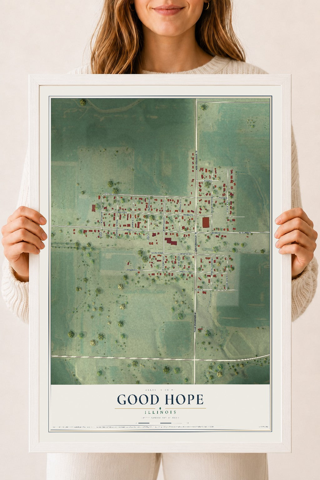 Map of Good Hope, Illinois, 18 x 24 inch print in a white wood frame