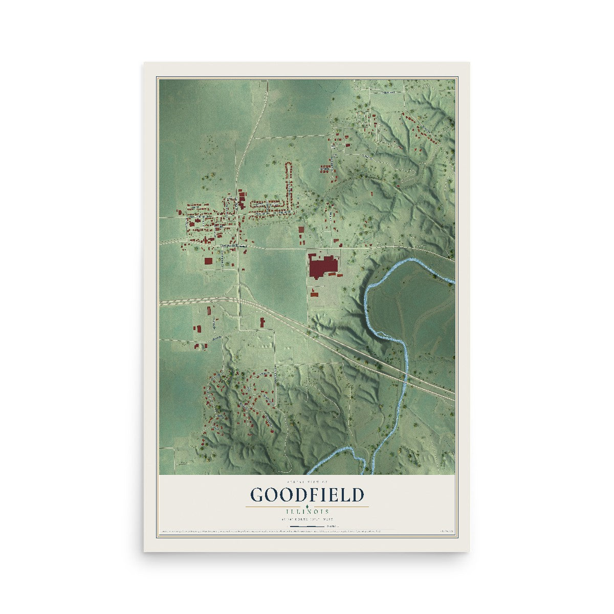 Map of Goodfield, Illinois, 12 x 18 inch unframed archival matte print