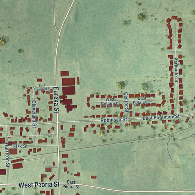 Close-up of the map of Goodfield, Illinois print showing street and building detail