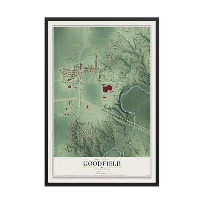 Map of Goodfield, Illinois, 12 x 18 inch print in a black wood frame
