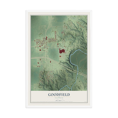 Map of Goodfield, Illinois, 12 x 18 inch print in a white wood frame