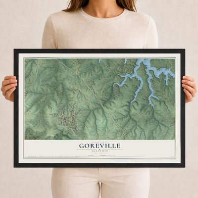 Map of Goreville, Illinois, 12 x 18 inch print in a black wood frame