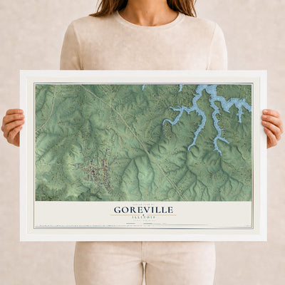 Map of Goreville, Illinois, 12 x 18 inch print in a white wood frame