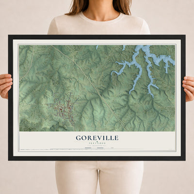 Map of Goreville, Illinois, 18 x 24 inch print in a black wood frame
