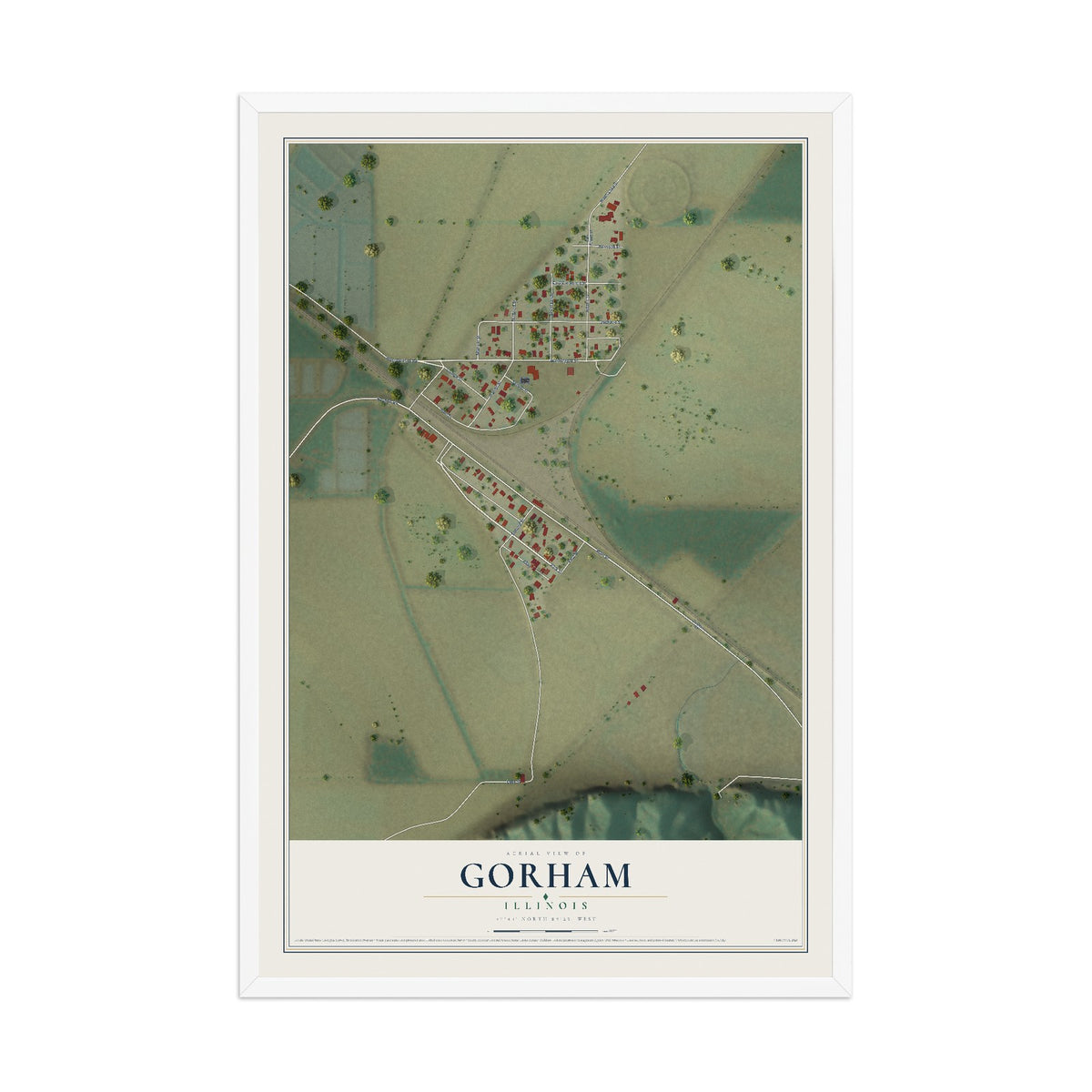 Map of Gorham, Illinois, 12 x 18 inch print in a white wood frame