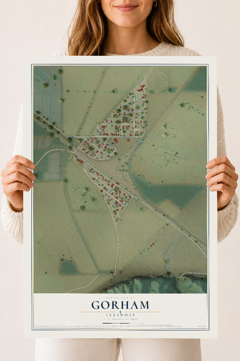 Map of Gorham, Illinois, 18 x 24 inch unframed archival matte print