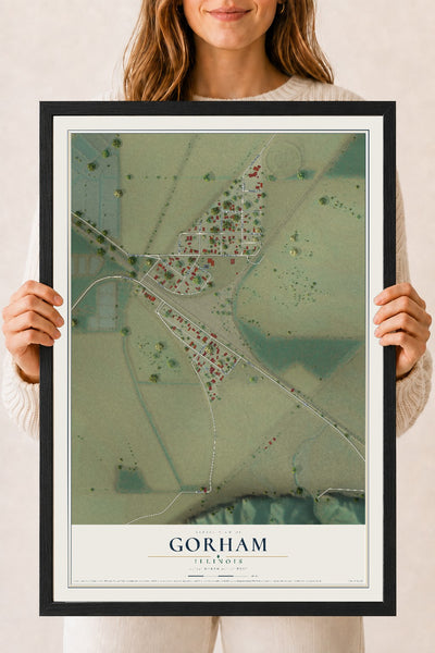 Map of Gorham, Illinois, 18 x 24 inch print in a black wood frame